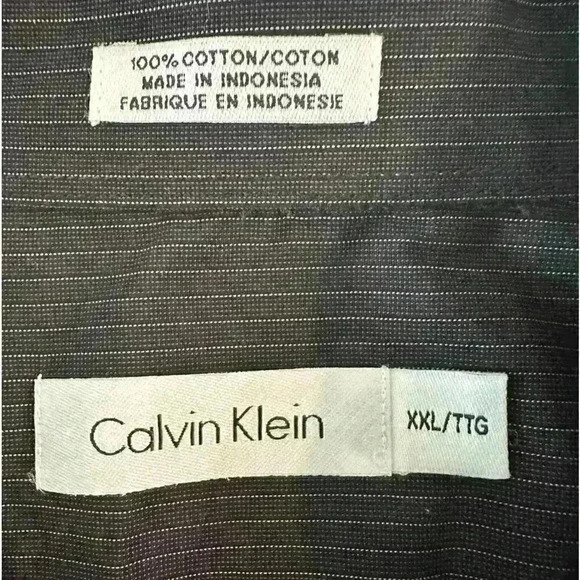 CALVIN KLIEN BLACK COTTON BUTTON DOWN WITH WHITE PIN STIPES SIZE XXL/TTG - Picture 7 of 8